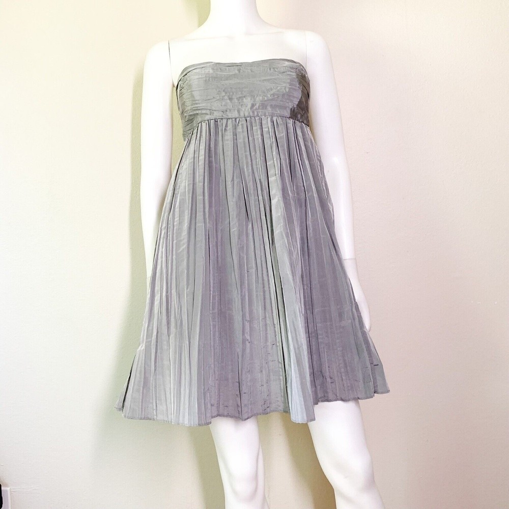 Calypso St. Barth Iowa Strapless Mini Dress 4 Gray Crinkle Silk Empire Waist